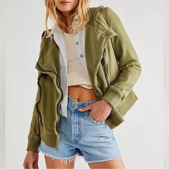 We The Free Jackets & Blazers - We The Free Free People Carmen Moto Jacket in Olive Sparrow - XS